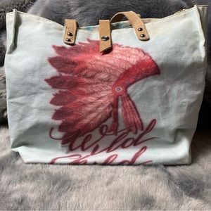Montana West Wild Child Southwest Aztec Indian Headdress Tote Bag